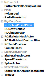 RODebugPosedPlayer in Actor Tree