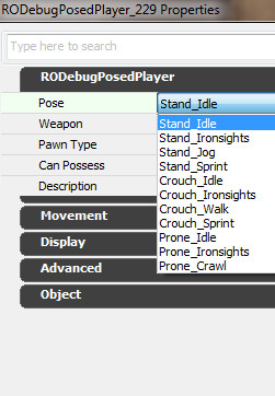 Available Poses for RODebugPosedPlayer
